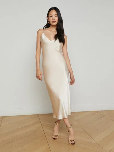l'agence serita silk slip dress L'AGENCE Serita Silk Gown In Tan/Truffle Butterfly Toile