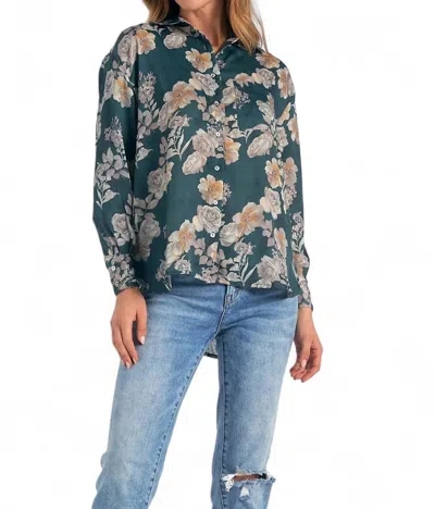 Elan Long Sleeve Button Down Shirt In Green Floral In Multi