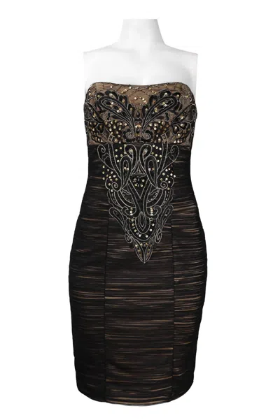 Suewong Embroidered & Sequin Strapless Mesh Dress In Black Gold In Black