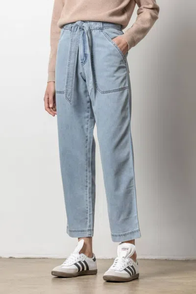 Lilla P Denim Belted Pant In Light Wash In Blue
