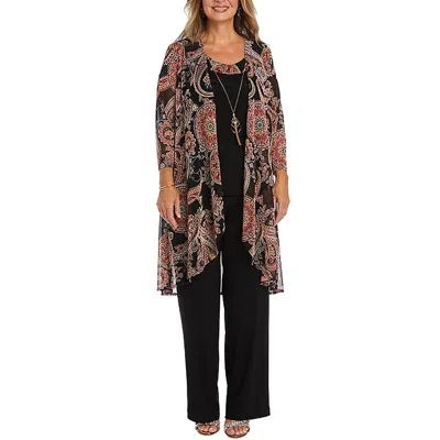 R & M Richards Womens 3pc Pants Open-front Blazer In Multi