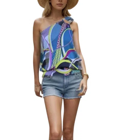 Vava Vivian One Shoulder Ring Top In Blue In Blue