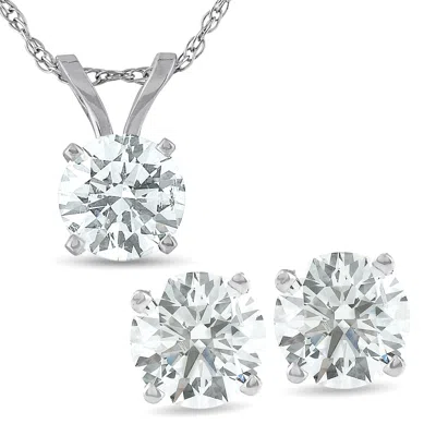 Pompeii3 2 Cttw Diamond Solitaire Necklace & Studs Earrings Set 14k White Gold In Multi
