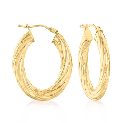 Canaria Fine Jewelry Canaria Italian 10kt Yellow Gold Textured And Polished Oval Hoop Earrings In Gold