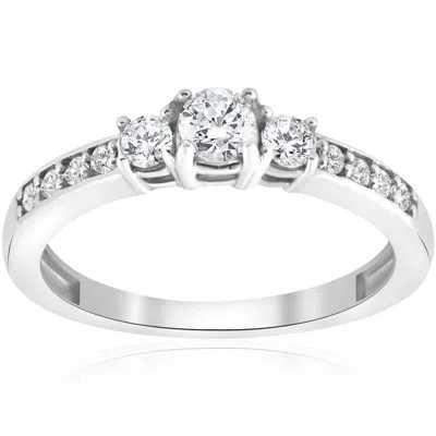Pompeii3 3/4ct Three Stone Round Diamond Engagement Ring 14k White Gold In Multi