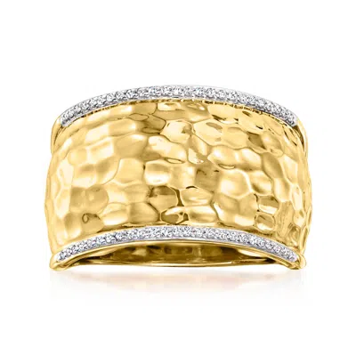 Ross-simons Diamond Hammered Ring In 18kt Gold Over Sterling In White