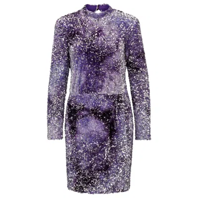 Hugo Boss Slim-fit Dress With Sequin Embellishments And Pleat Front In Multi
