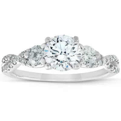Pompeii3 1 1/2ct Three Stone Diamond & Moissanite Infinity Engagement Ring 14k White Gold In Multi