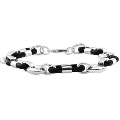 Pompeii3 Men's Two Tone Steel And Black Mariner 8" 10mm Bracelet In Silver