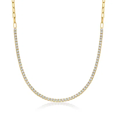 Ross-simons Diamond Tennis Paper Clip Link Necklace In 18kt Gold Over Sterling In Multi