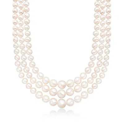 Ross-simons 6-12.5mm Cultured Pearl 3-strand Necklace With 14kt Yellow Gold In Multi