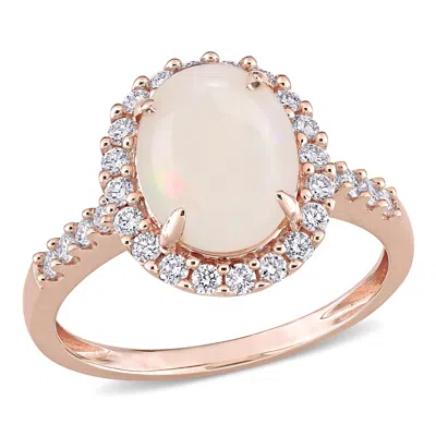Mimi & Max 1 5/8 Ct Tgw Opal And 2/5 Ct Tw Diamond Halo Ring In 14k Rose Gold In Pink