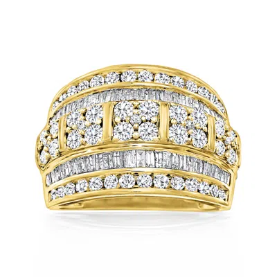 Ross-simons Round And Baguette Diamond Multi-row Ring In 18kt Gold Over Sterling In White