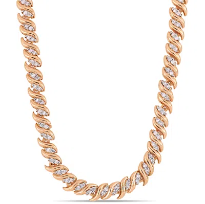 Mimi & Max 1 Ct Tw Diamond S-link Tennis Necklace In Rose Plated Sterling Silver In Pink