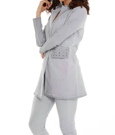 French Kyss Amaya Long Grommet Jacket In Light Gray In Multi