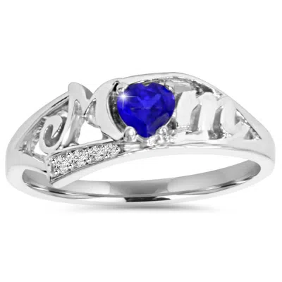 Pompeii3 5/8ct Blue Heart Sapphire & Diamond Mom Ring 10k White Gold In Multi