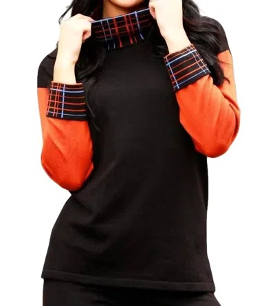 Angel Apparel Plaid Turtleneck Top In Black/multi In Multi
