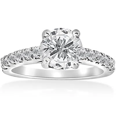Pompeii3 1 1/2 Ct Diamond Solitaire With Accents Round Engagement Ring 14k White Gold In Multi