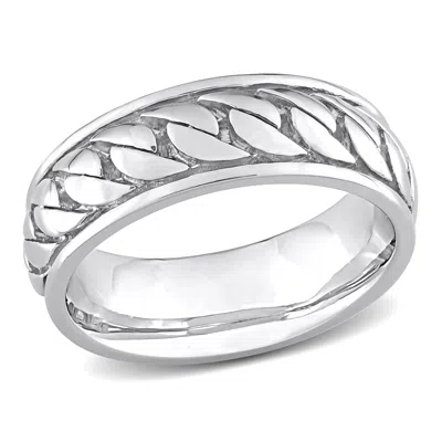 Mimi & Max Ribbed Design Men's Ring In Sterling Silver In White