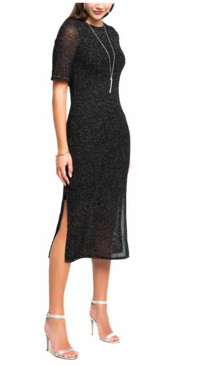 Biana Simona Shimmer Mesh Knit Dress In Black/silver In Multi