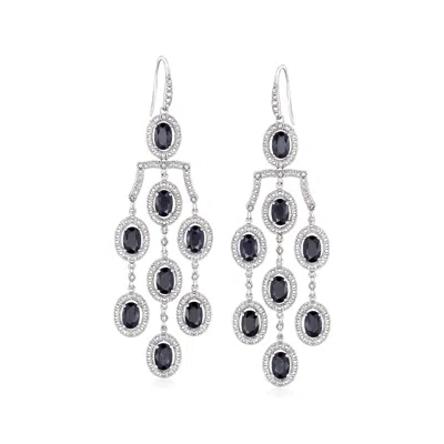 Ross-simons Sapphire And . Diamond Chandelier Earrings In Sterling Silver In Blue
