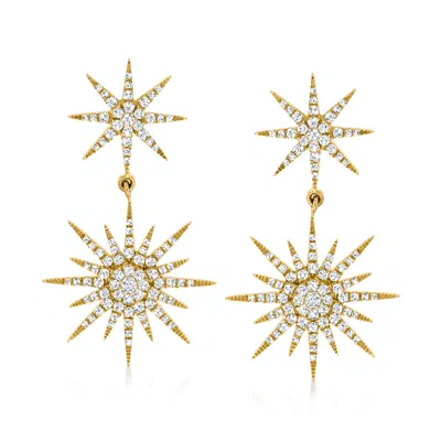 Ross-simons Diamond Starburst Drop Earrings In 14kt Yellow Gold In White