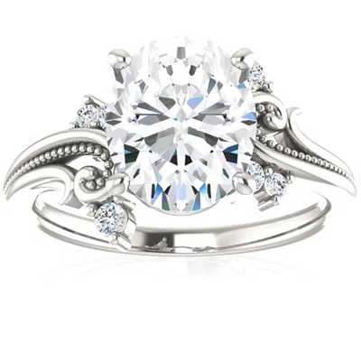 Pompeii3 2 1/5 Ct Oval Moissanite & Lab Grown Diamond Engagement Ring 14k White Gold In Multi