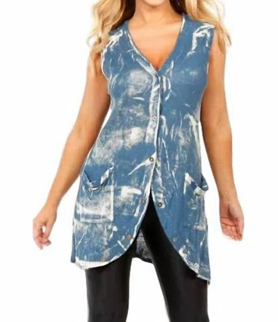 Angel Bleach Linen Buttoned-back Long Vest In Denim In Multi