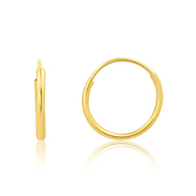 Maxcolor Solid 14k Gold Hoop Earrings 1mm Tube Flex Continuous In 10mm-14mm (0.4-1 Inch) Diameter Gold Hoop E In Yellow