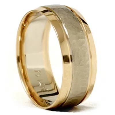 Pompeii3 Gold 8mm Hammered Two Tone Comfort Fit Wedding Band New In Multi