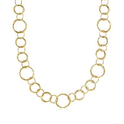 Ross-simons Italian 18kt Yellow Gold Long Textured Circle-link Necklace In Multi