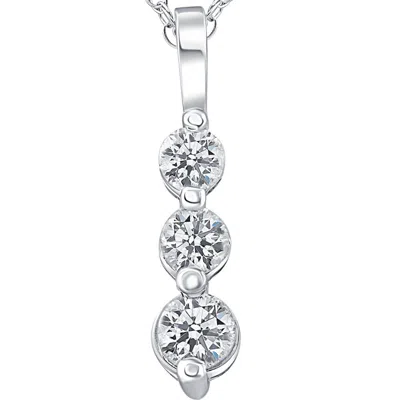 Pompeii3 1ct Three Stone Diamond Pendant 14k White Gold In Multi