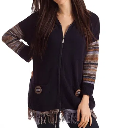 French Kyss Mckenna Zip Hoodie W/ Fringe In Black Multi In Multi