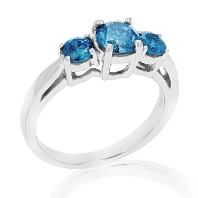 Vir Jewels 1.50 Cttw 3 Stone Blue Diamond Engagement Ring In 14k White Gold Round