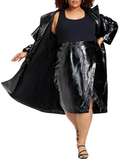 Nina Parker Plus Womens Faux Leather Wrap A-line Skirt In Multi