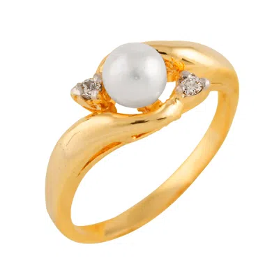 Splendid Pearls .04ct Diamond 14k Gold Ring With A White 7-8mm Freshwater Pearl In White