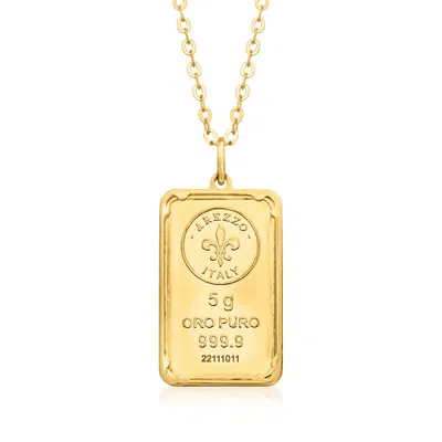 Ross-simons Italian 24kt Yellow Gold Fleur-de-lis 5-gram Ingot Pendant Necklace With 14kt Gold Frame In Multi