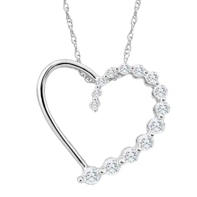 Pompeii3 10k White Gold 1/3ct Tw Graduated Diamond Heart Pendant Necklace In Multi