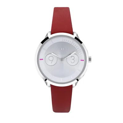 Furla Women's Metropolis Silver Dial Calfskin Leather Watch In Red