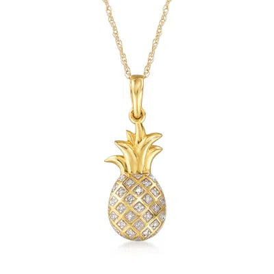 Ross-simons 14kt Yellow Gold Pineapple Pendant Necklace With Diamond Accents In Multi