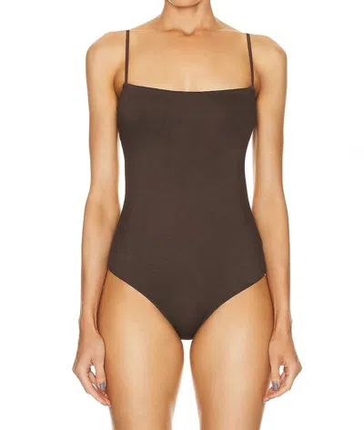 Shop Enza Costa Luxe Knit Strappy Bodysuit In Espresso In Multi