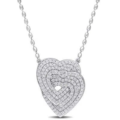 Mimi & Max Interlocking Hearts Pendant With Chain In Sterling Silver In White