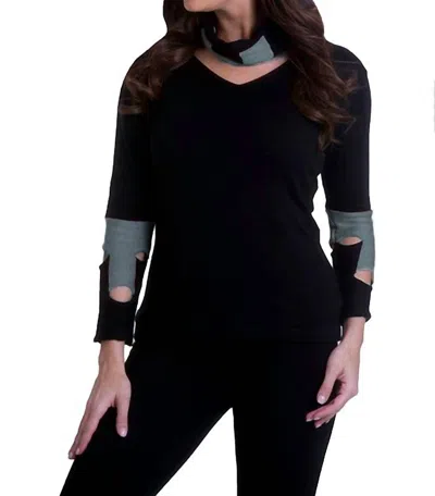 Angel Cut Work Sweater With Scarf In Black/gray In Multi