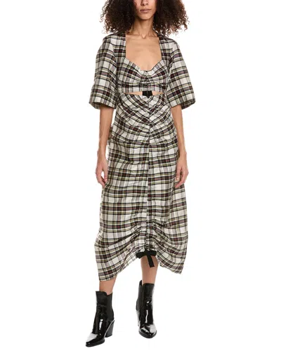 GANNI CUTOUT LINEN & SILK-BLEND MAXI DRESS 