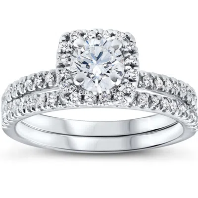 Pompeii3 5/8 Ct Lab Grown Diamond Cushion Halo Engagement Wedding Ring Set White Gold Ex3 In Multi