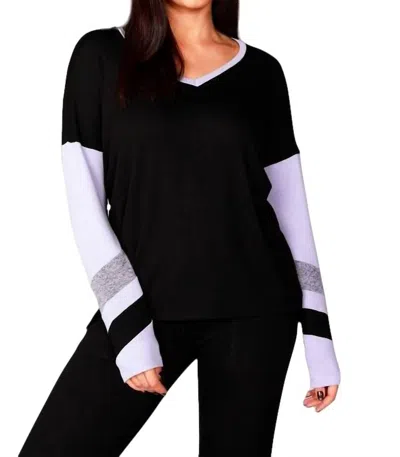 French Kyss Color Block V-neck With Stripe In Black/lilac In Multi