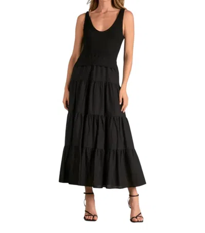 Elan Sleeveless Tiered Ruffled Hem Woven Knit A-line Dress In Black In Black