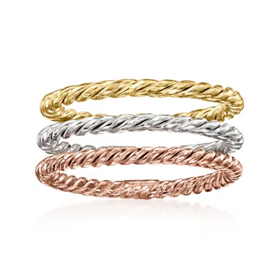 Ross-simons 18kt Tri-colored Gold Jewelry Set: 3 Rope-textured Rings In Multi