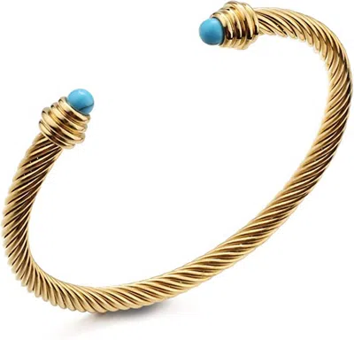 Liv Oliver 18k Gold Turquoise Cuff Bangle In Multi
