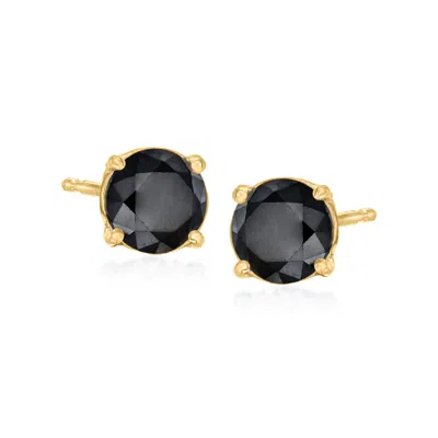 Ross-simons Black Diamond Stud Earrings In 14kt Yellow Gold In White
